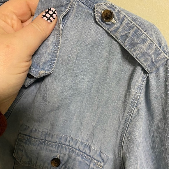Eddie Bauer Shirt Dress Size 8 Chambray Tencel Pockets Long Or Roll Sleeves - Picture 3 of 10